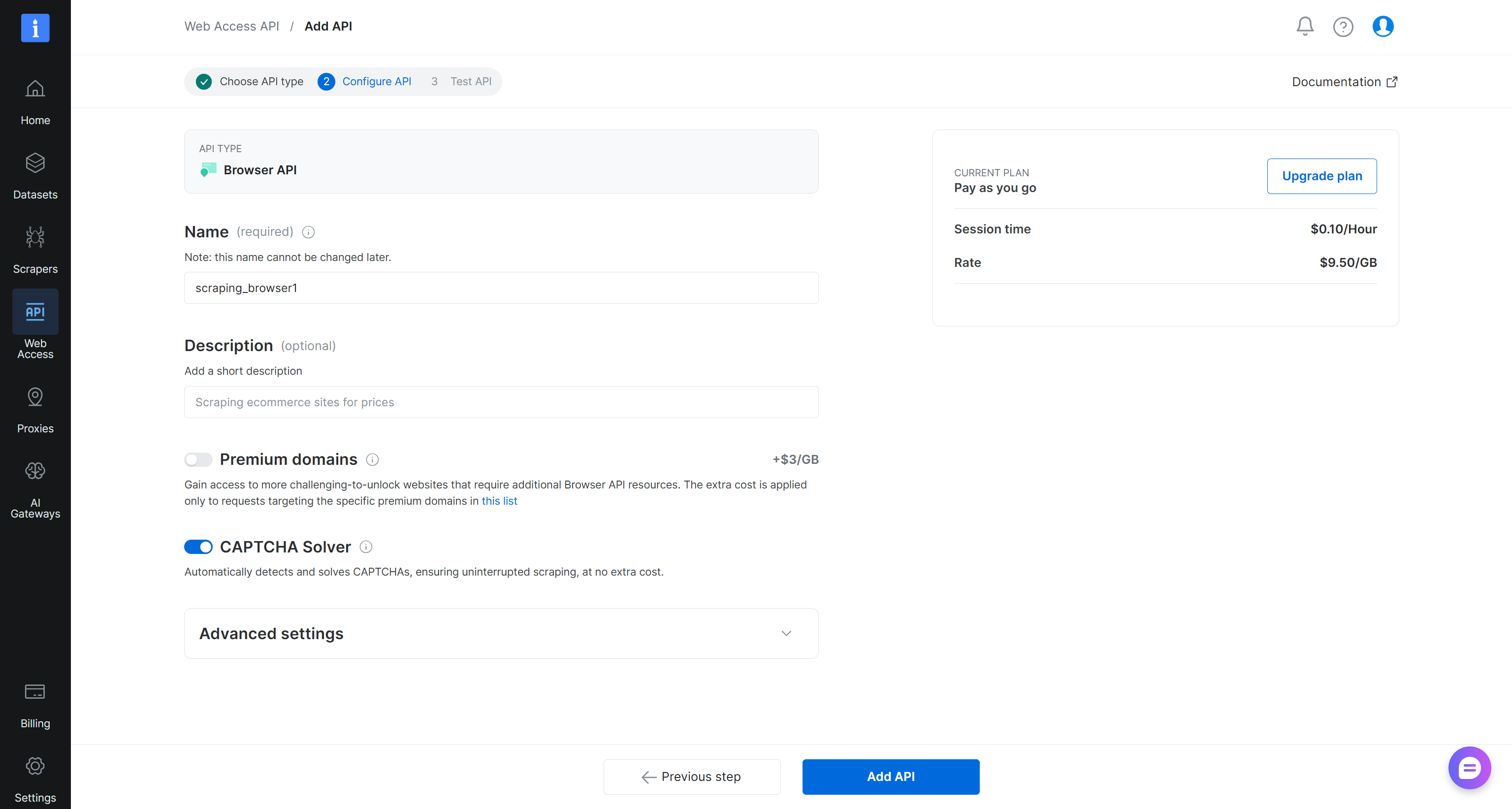 Setting up a Browser API