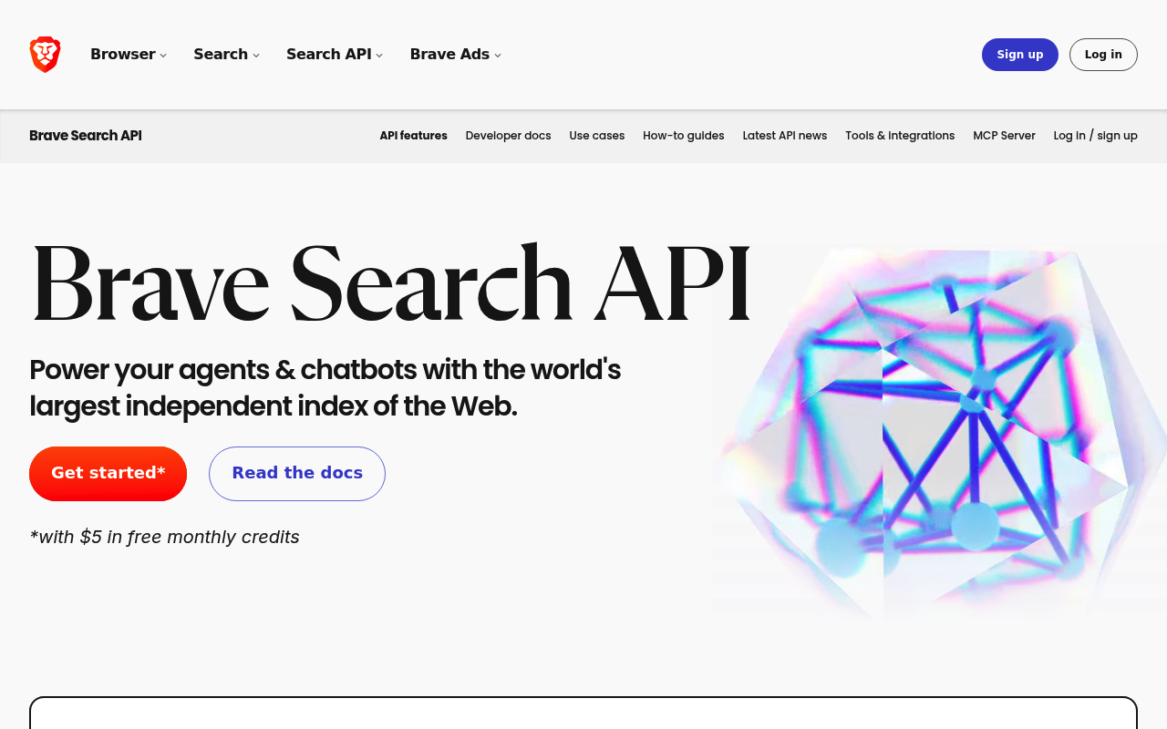 Brave Search API free SERP API plan and pricing page