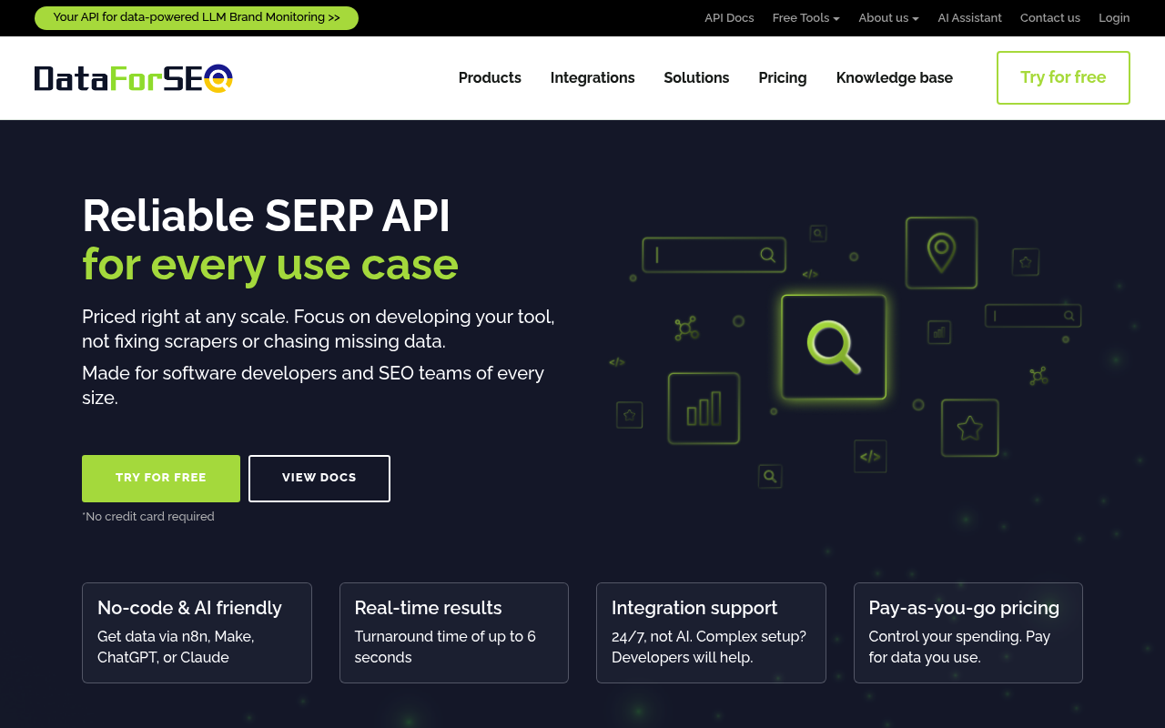 DataForSEO free SERP API plan and pricing page