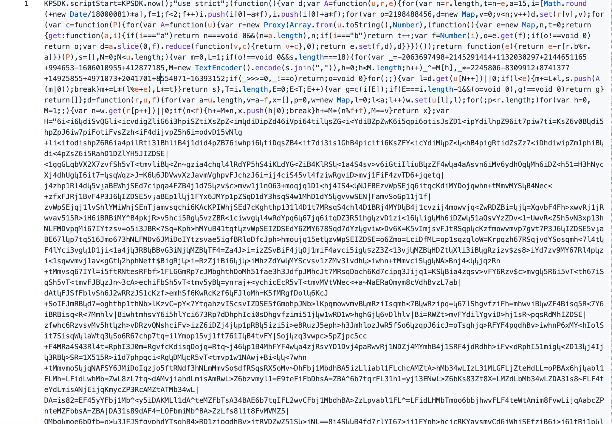 The ips.js challenge script in a text editor, showing minified code with no readable function or variable names.