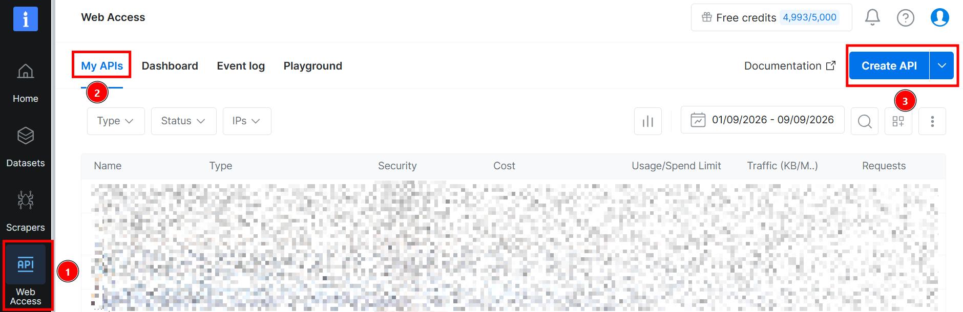 The APIs section in Bright Data’s dashboard
