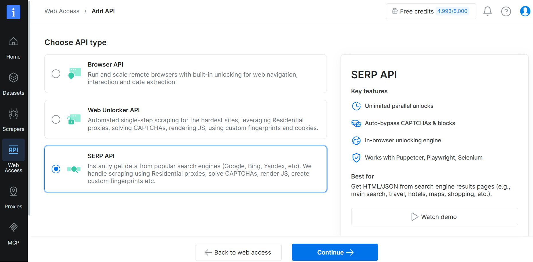 Creating a new API key