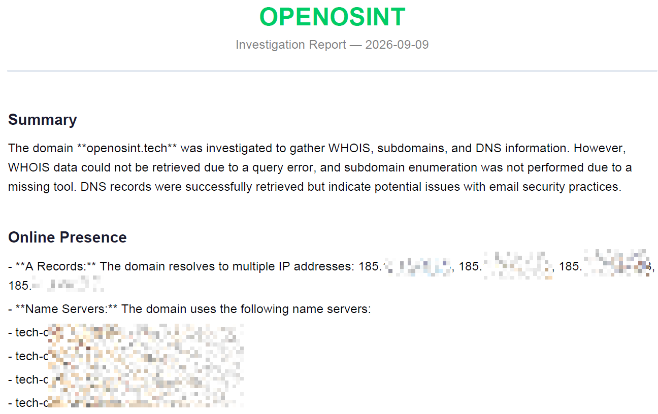 OpenOSINT’s PDF report