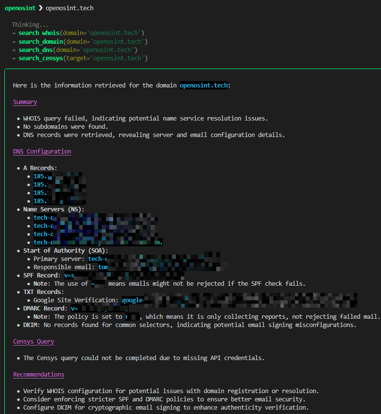 The results of a basic usage via REPL