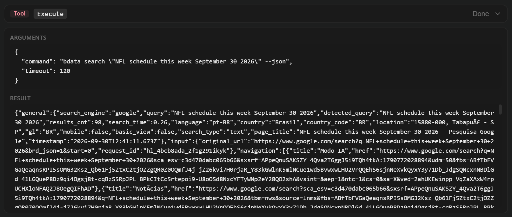 Note the “bdata search” CLI usage