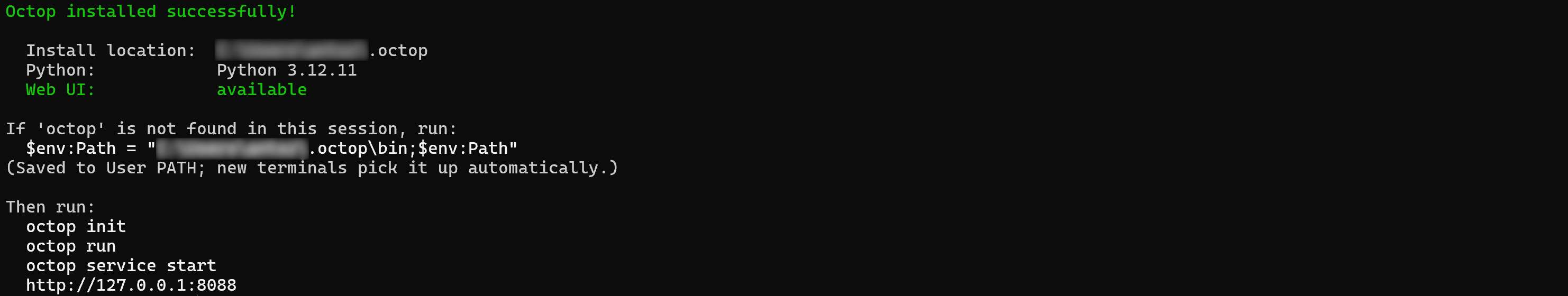 The output of the Octop installation script