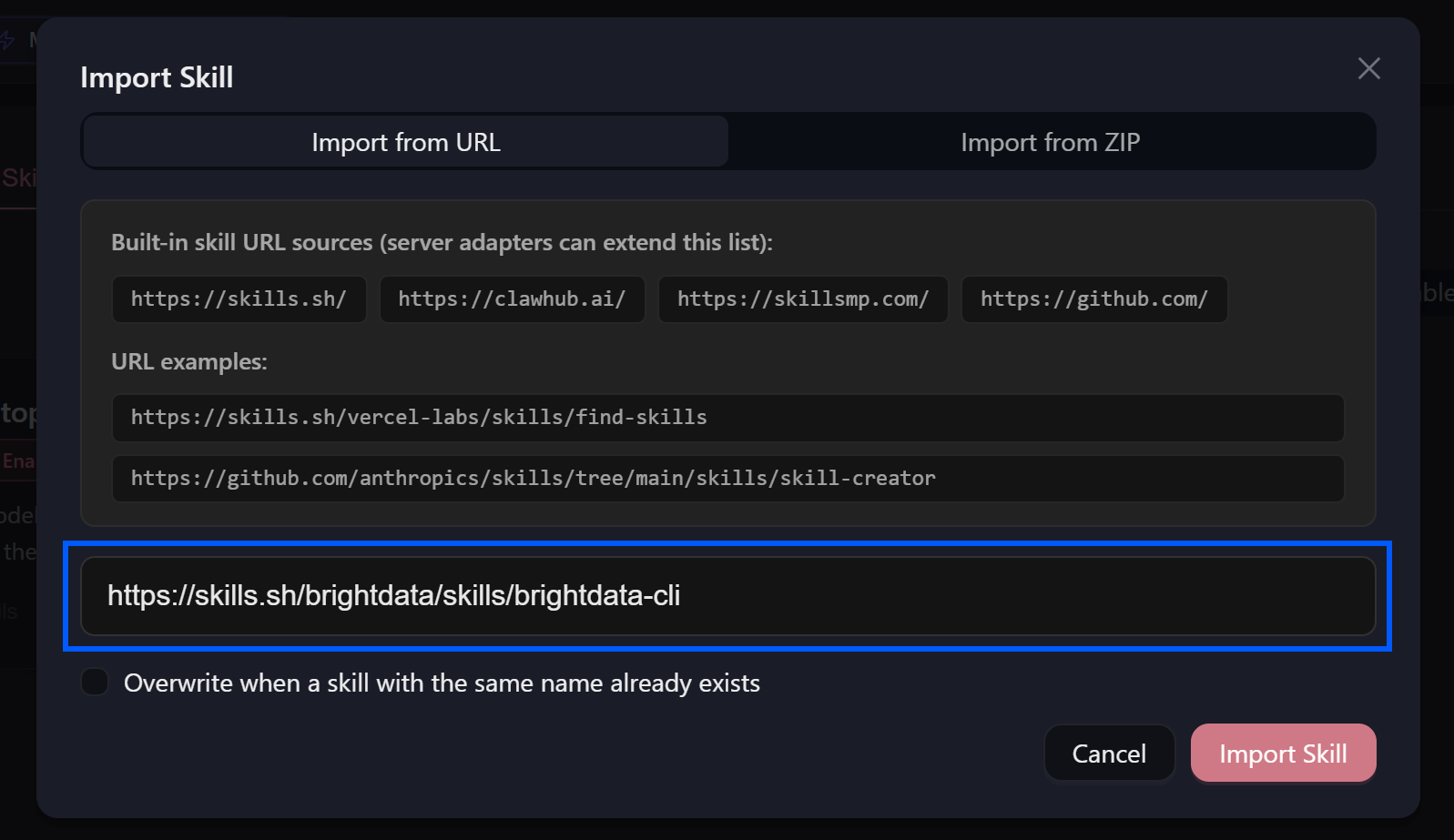 Installting the Bright Data CLI skill