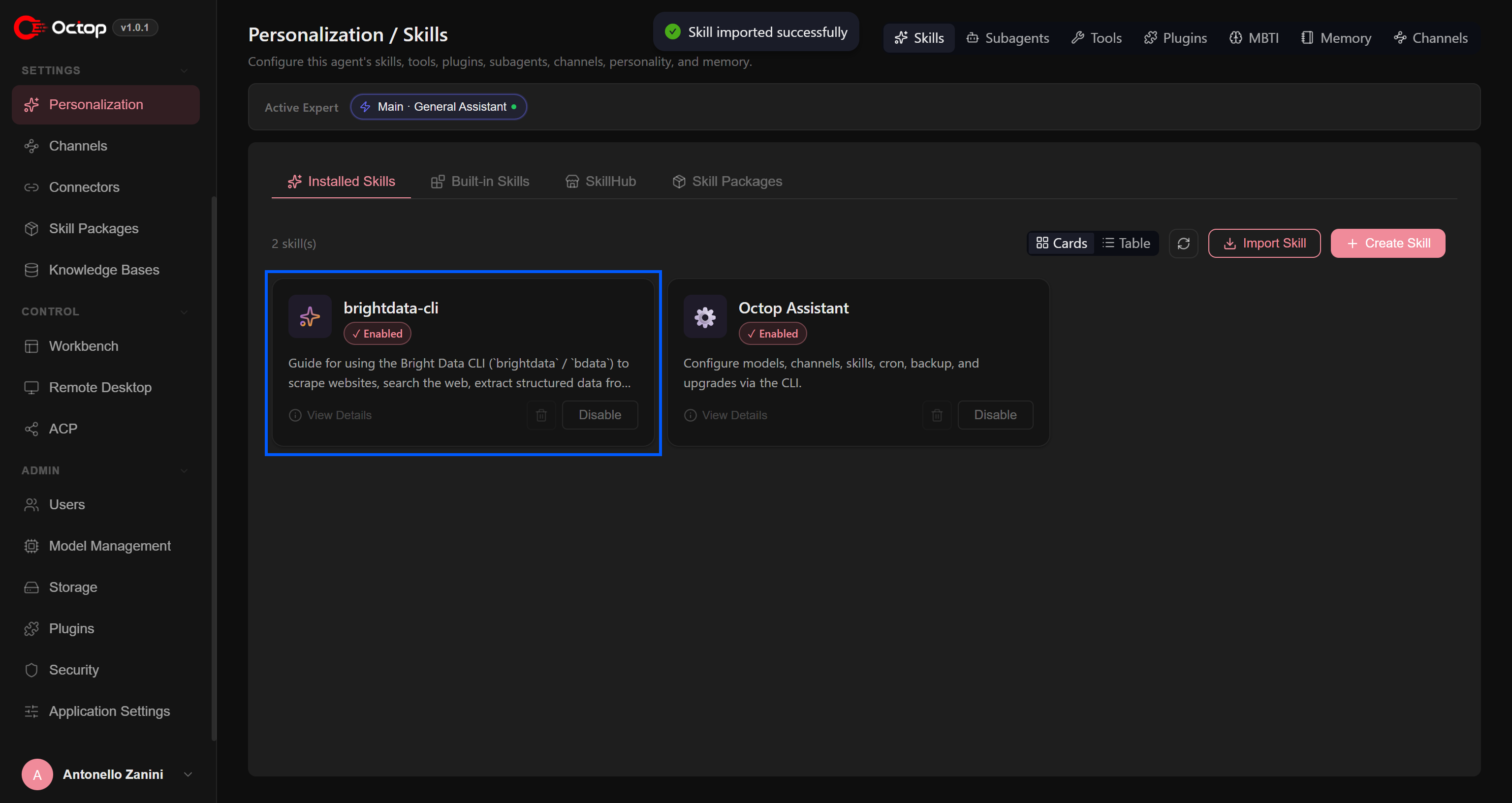 Note the “brightdata-cli” skill