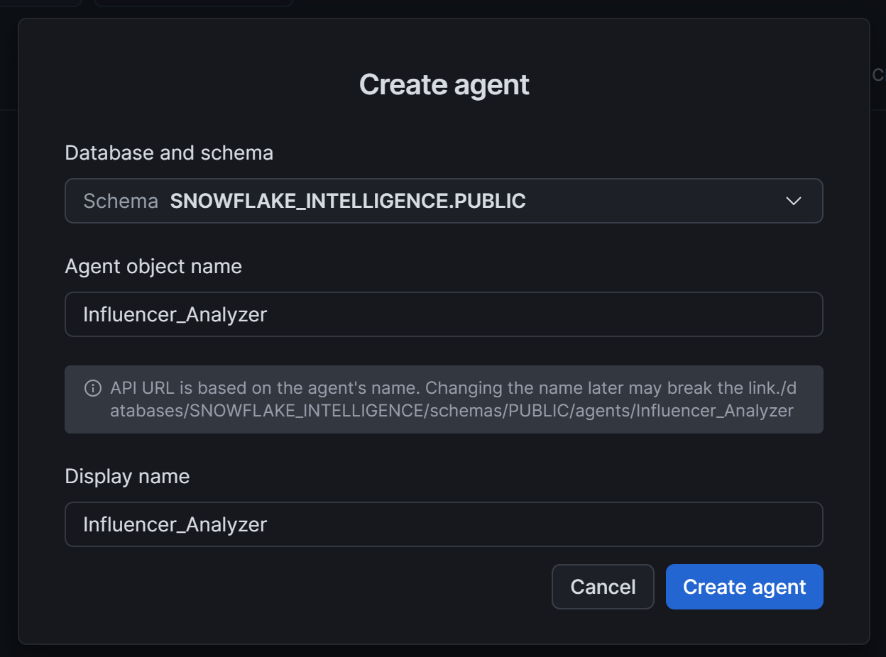 Creating a new Cortex Agent