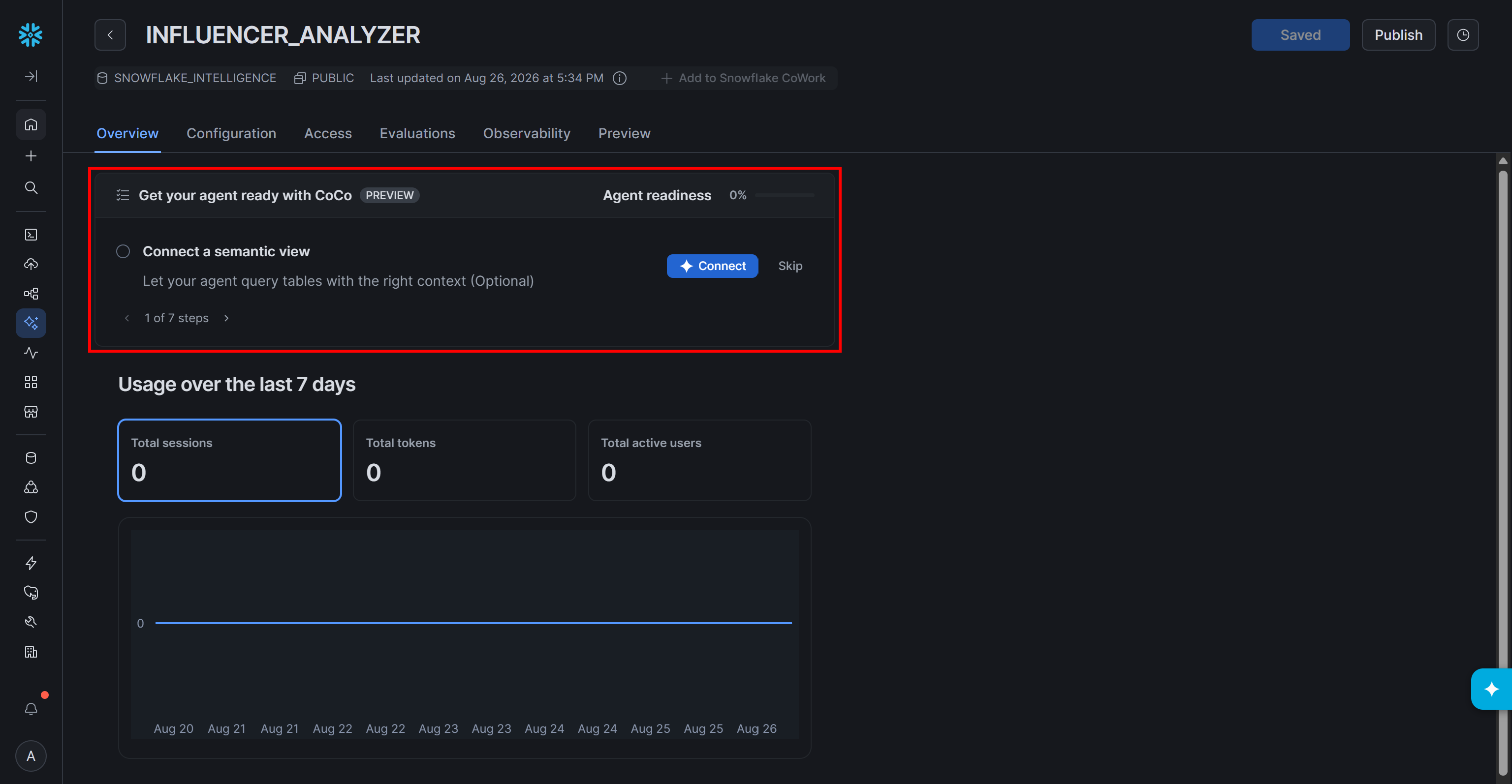 Going through the agent configuration via Snowflake CoCo