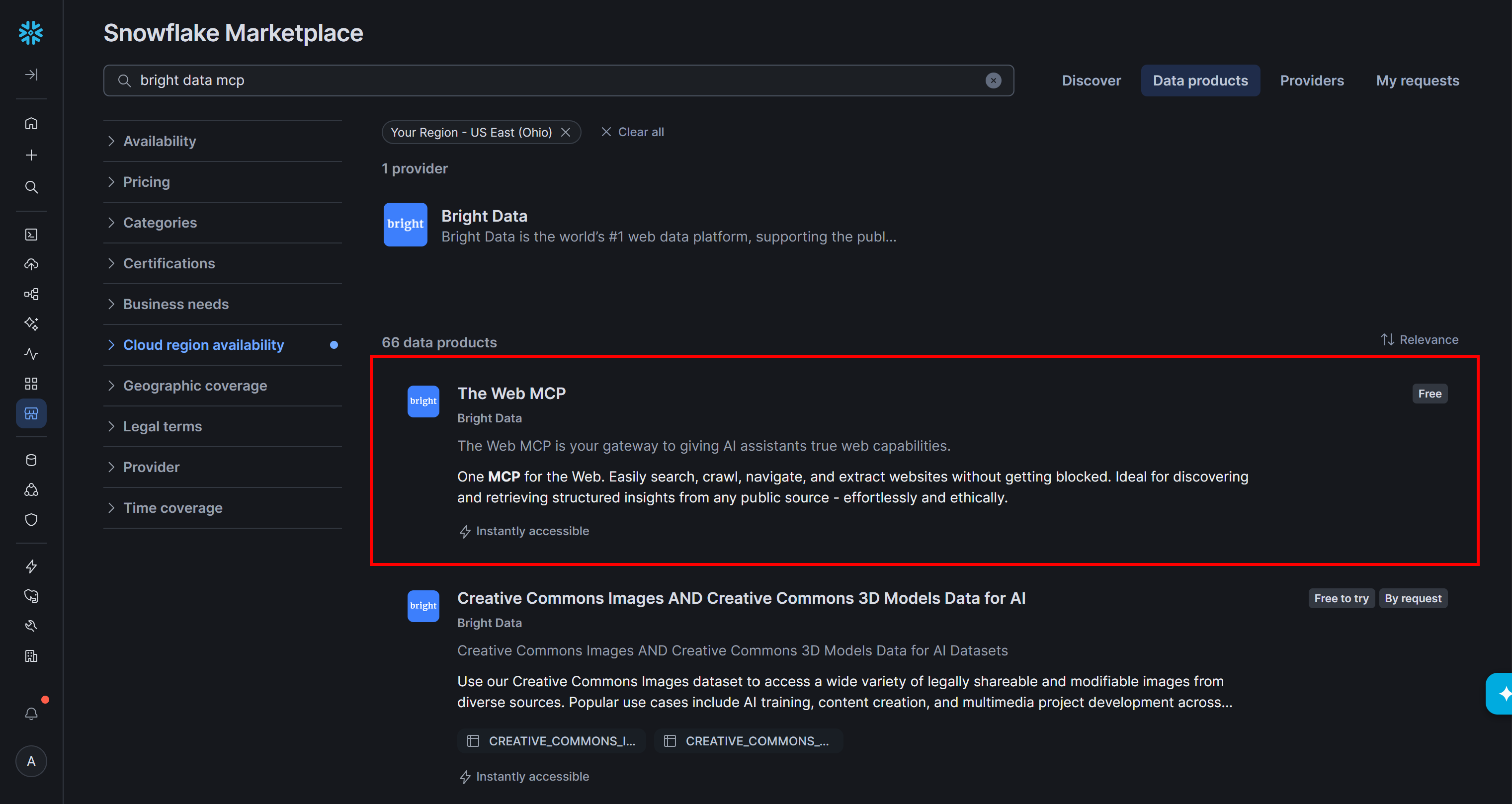 Note the Bright Data MCP app on the official Snowflake Marketplace