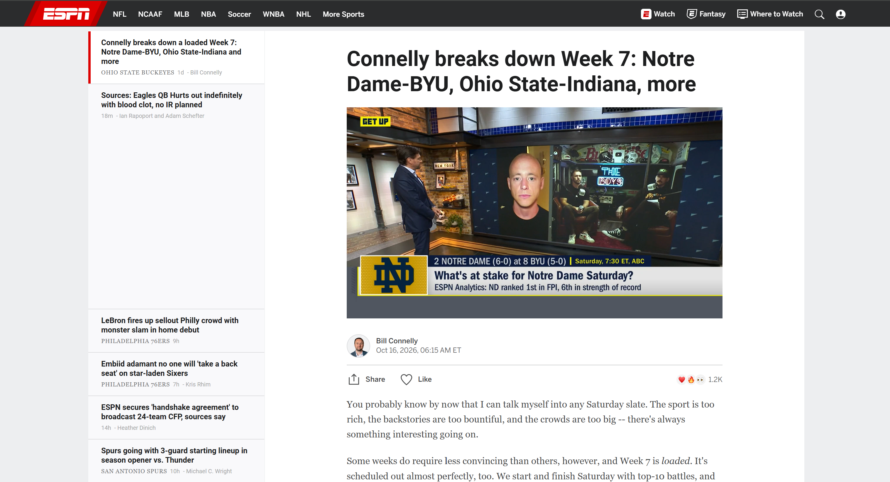 La page ESPN cible