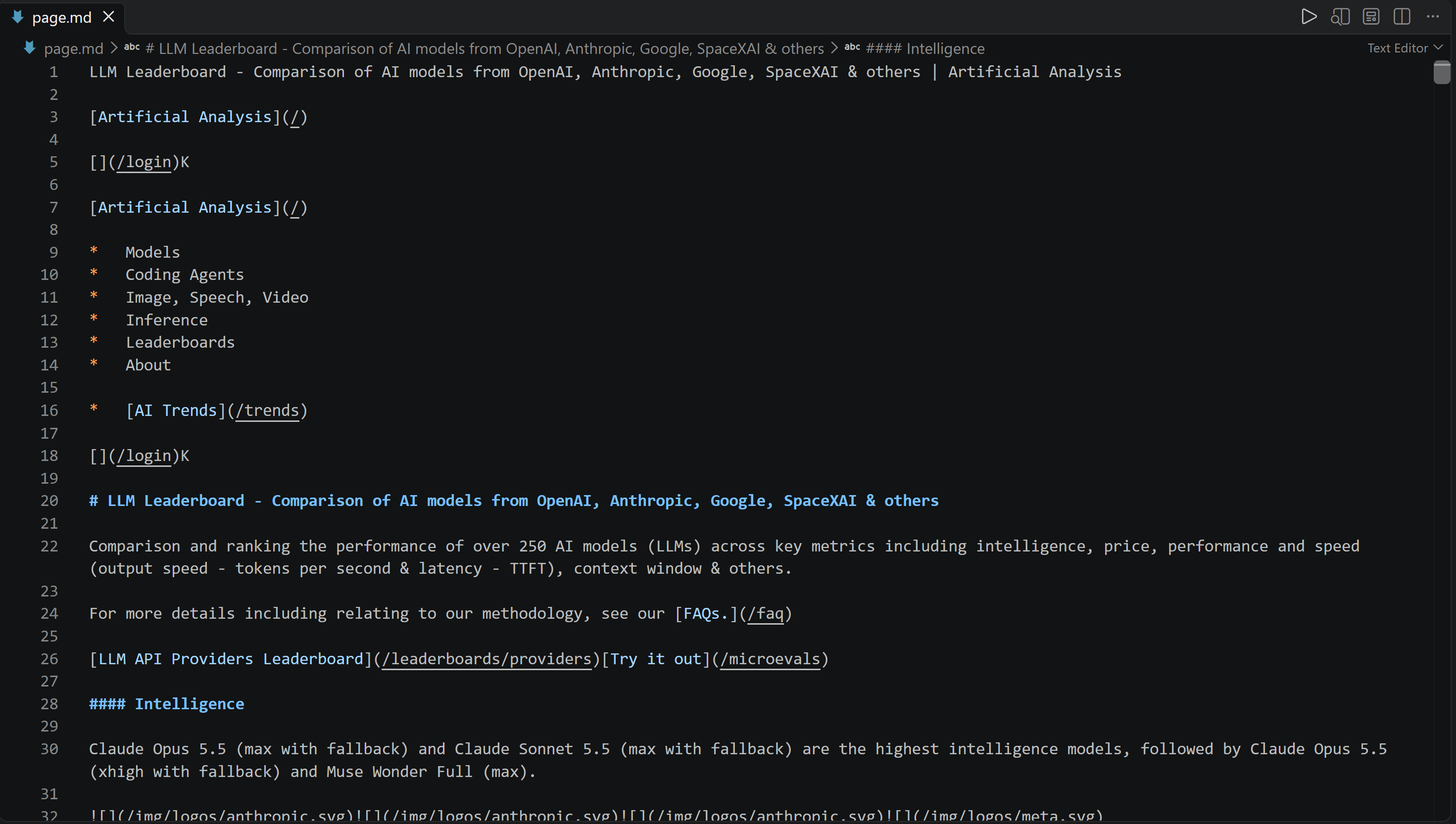 Le fichier « page.md » produit par le pipeline CLI