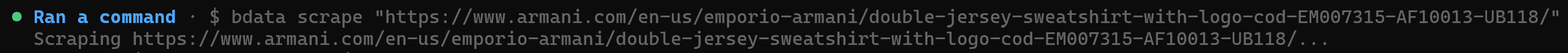 Note the “bdada scrape” command to scrape one of the product pages