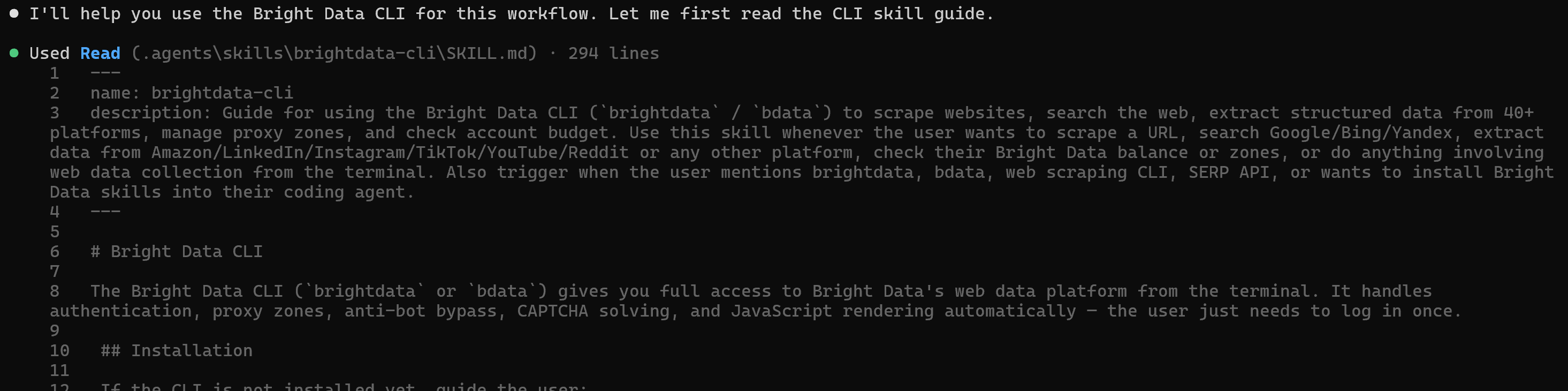 Kimi Code CLI read the “brightdata-cli” skill