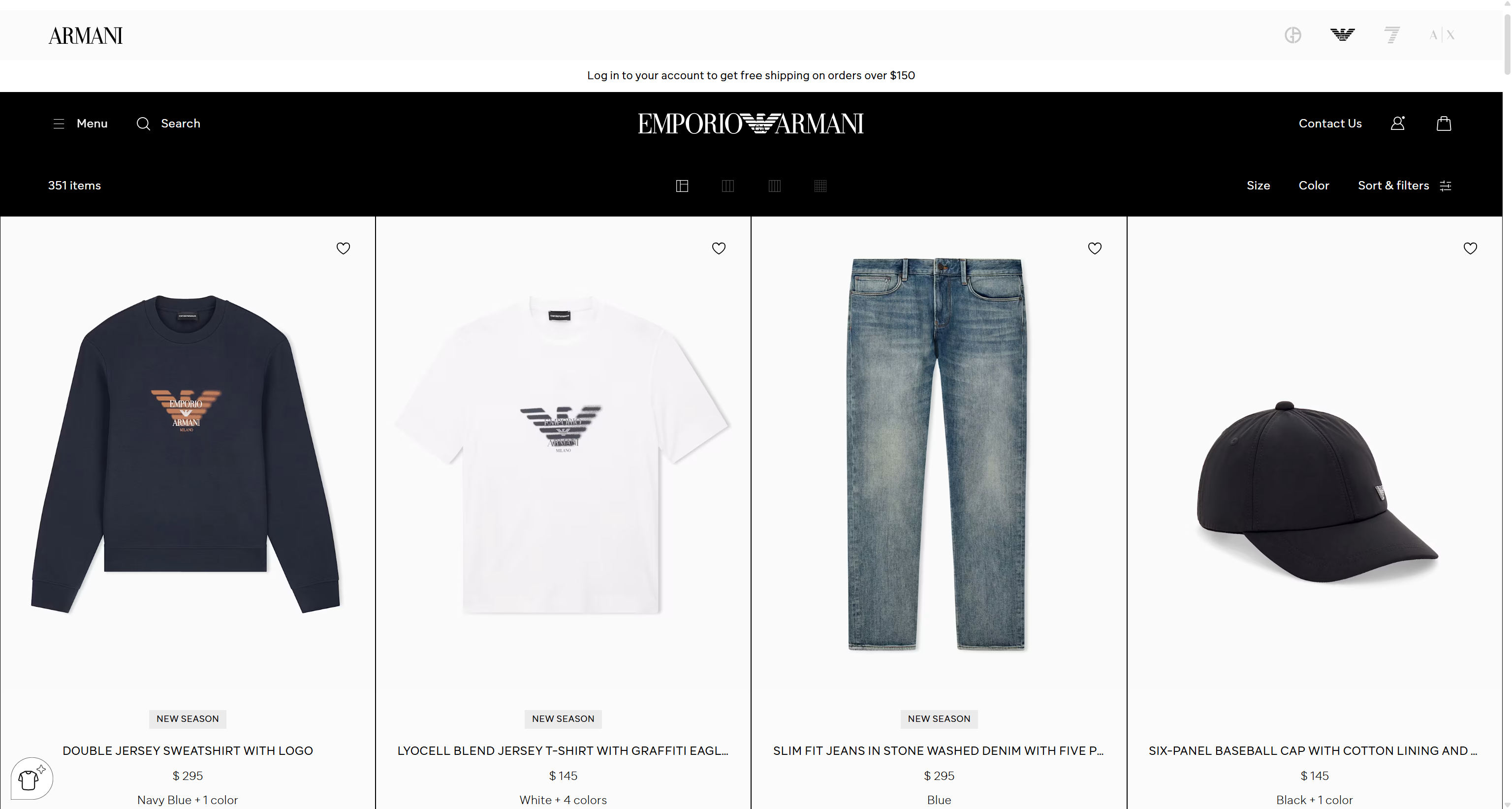The target “Emporio Armani Men's New Arrivals” page