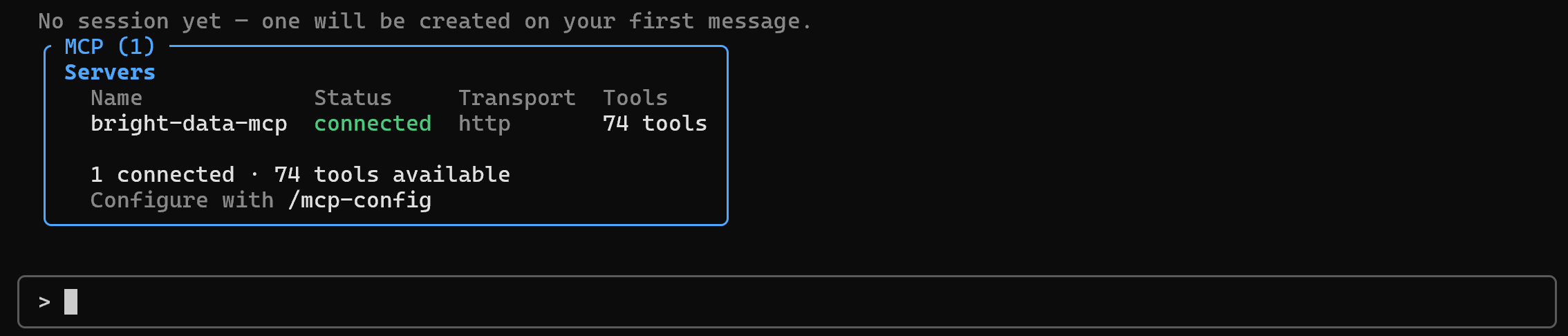 Note the 70+ tools available for the “bright-data-mcp”