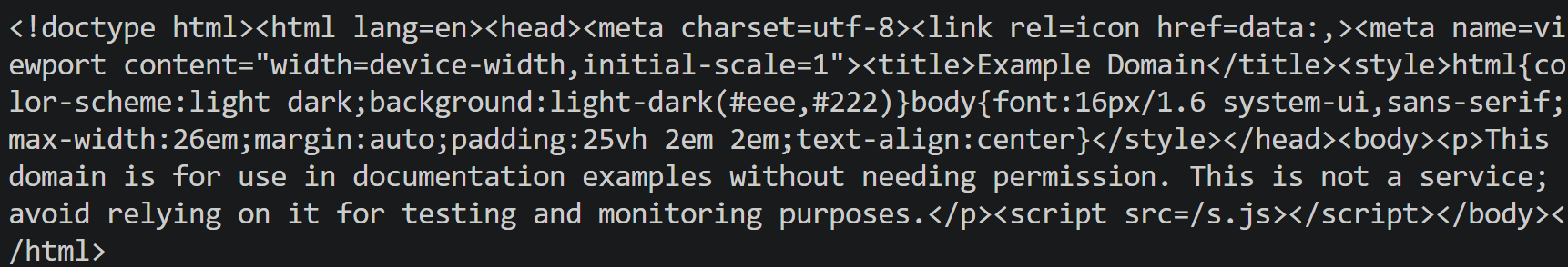 The HTML of the target example.com page