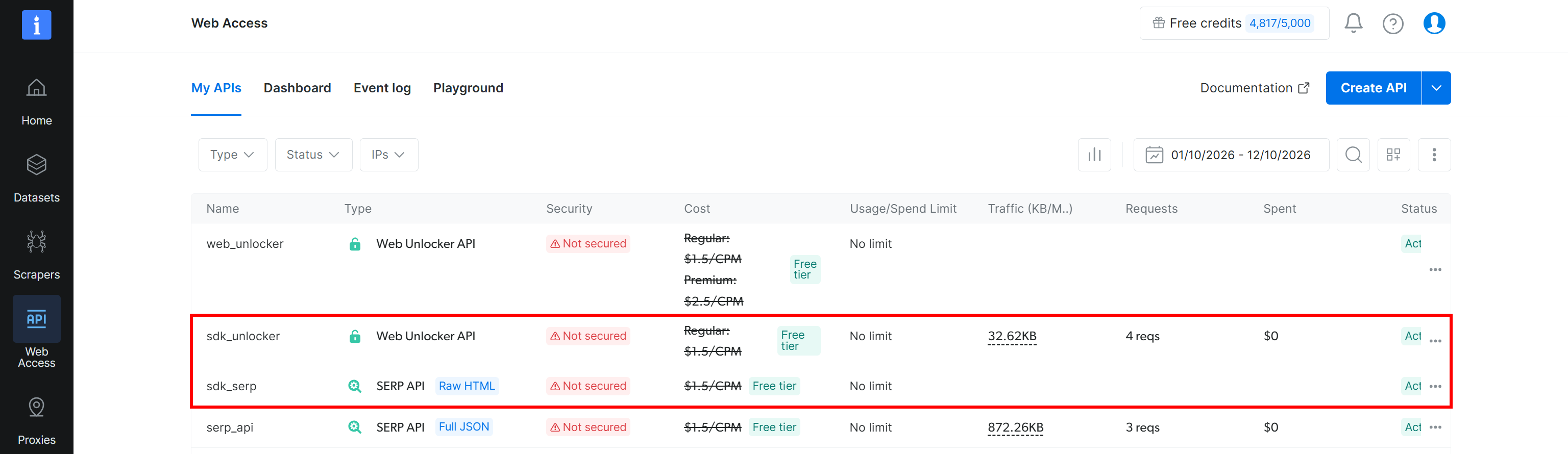 Note the two APIs created by the SDK