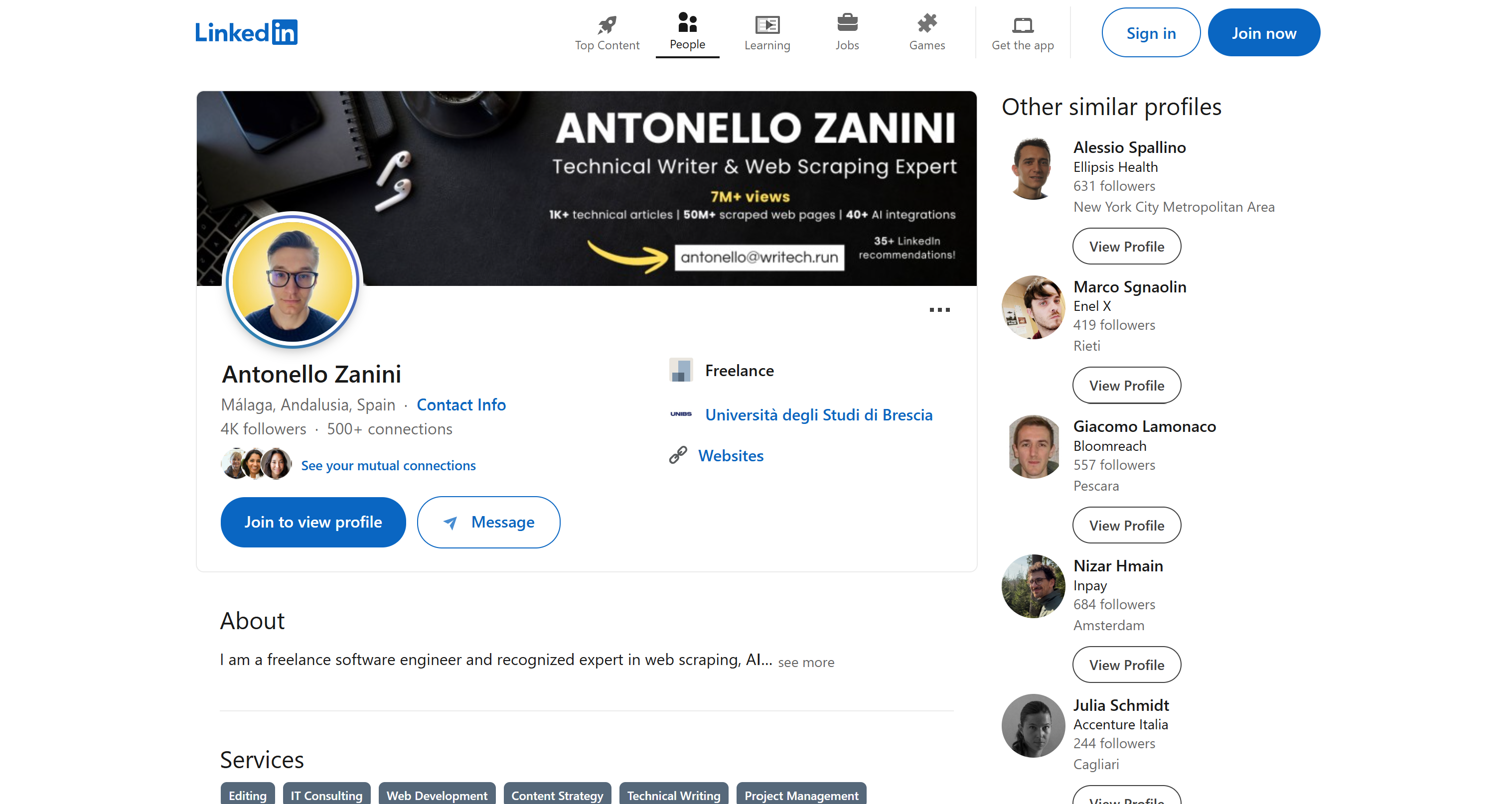 The target LinkedIn profile