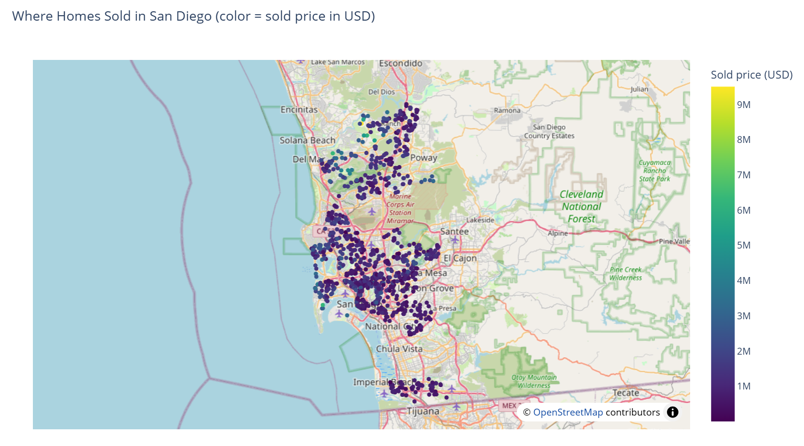 Onde os imóveis foram vendidos em San Diego
